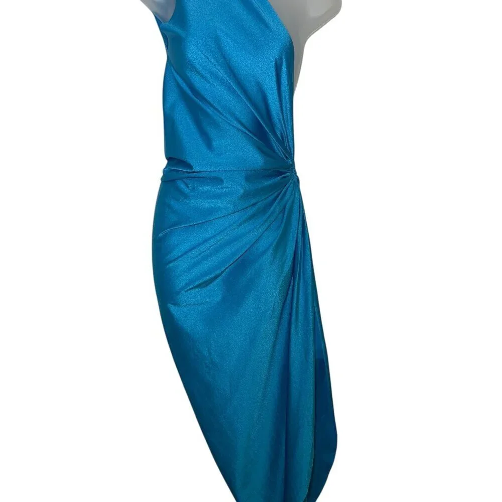 Baobab Nikka One Shoulder Draped Midi Dress Blue NWT Small